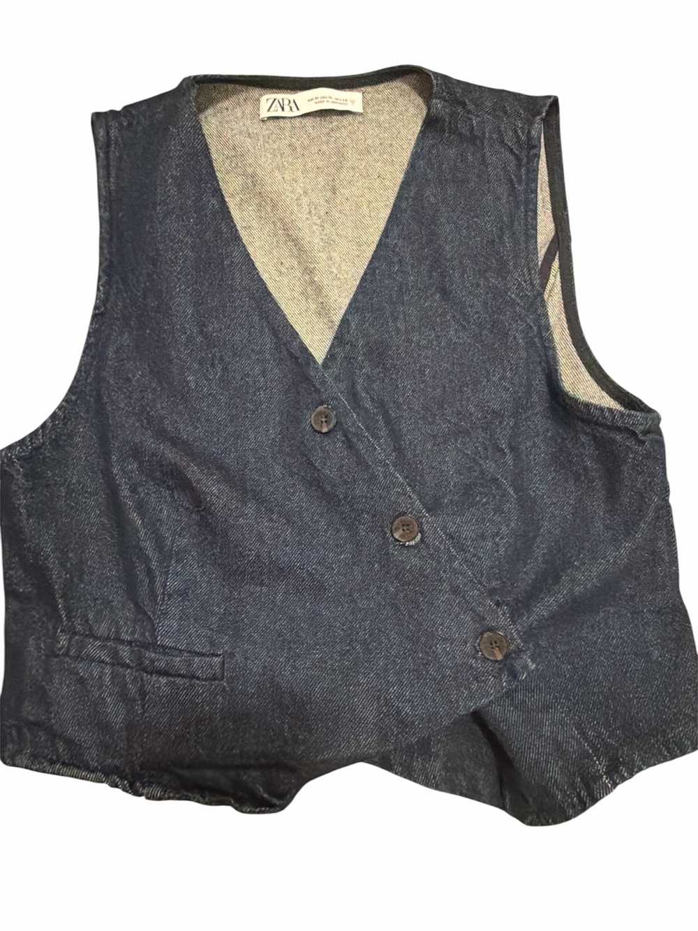 Zara Navy Denim Double-Breasted Vest